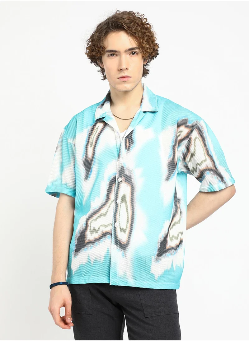 كامبوس سوترا Men's Sky Blue Topography Mesh Oversized Shirt