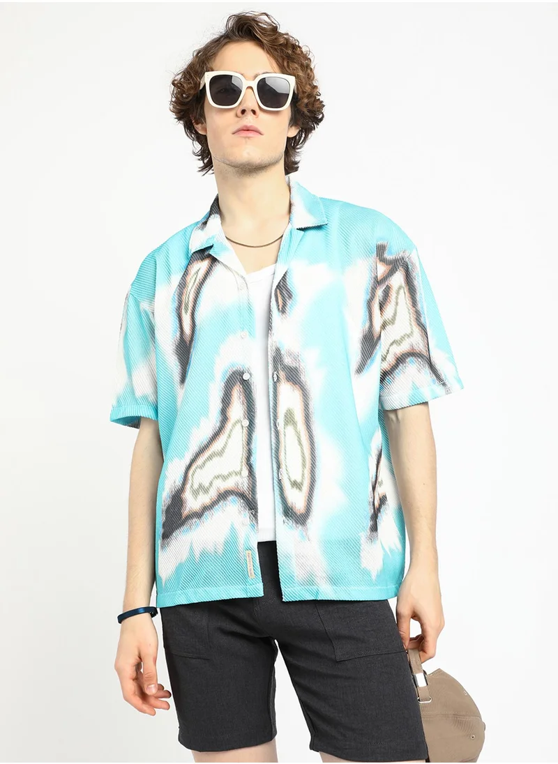 كامبوس سوترا Men's Sky Blue Topography Mesh Oversized Shirt