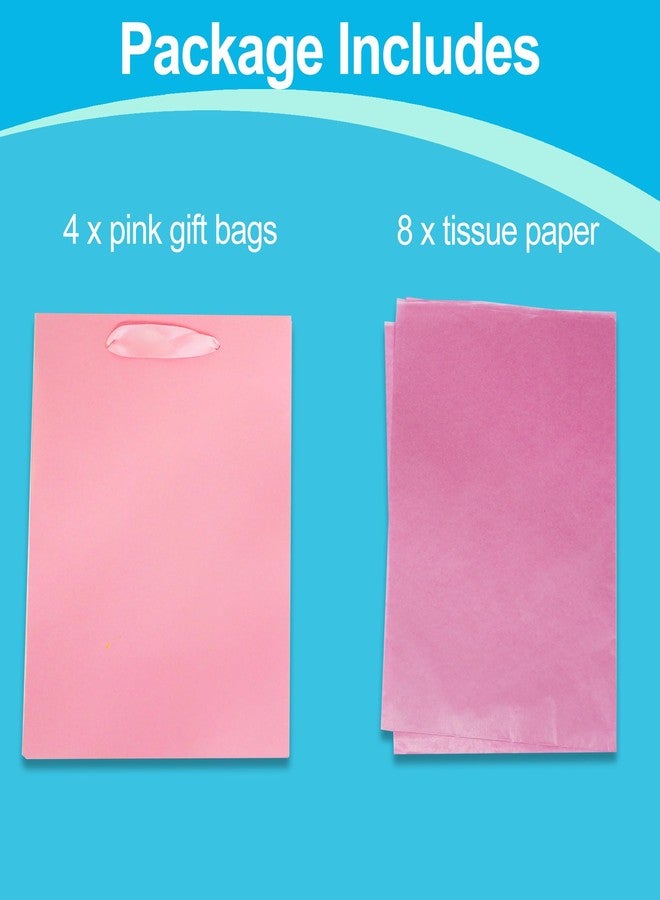MOXARYSU 4 Pcs Medium Pink Gift Bags: 8x5x10 Inches Gift bags With Handles Party Favor Bags With 8 Tissue Paper For Kids Party,Birthday,Baby Shower,Wedding（Pink） - Image 3