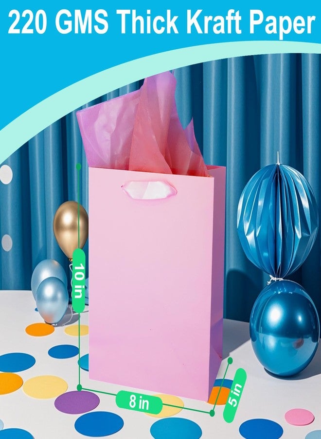 MOXARYSU 4 Pcs Medium Pink Gift Bags: 8x5x10 Inches Gift bags With Handles Party Favor Bags With 8 Tissue Paper For Kids Party,Birthday,Baby Shower,Wedding（Pink） - Image 2