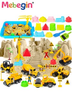 MEBEGIN Construction Sand Playset with Storage Box, Beach Sand Toys Kit with 2.2lbs Magic Sand, 6PCS Diecast Construction Trucks Toys, 12 Molds and Play Sand Tools, Creative Fun Sensory Toys, Suitable for Family Activities, Beach and Indoor Activities, Easy to Clean and Storage  - Image 1