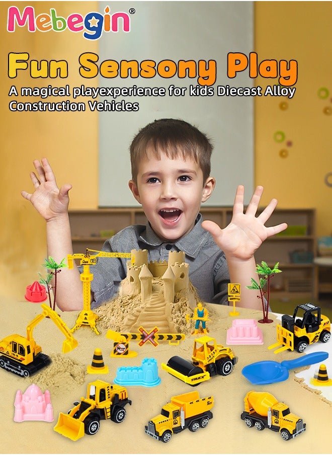 MEBEGIN Construction Sand Playset with Storage Box, Beach Sand Toys Kit with 2.2lbs Magic Sand, 6PCS Diecast Construction Trucks Toys, 12 Molds and Play Sand Tools, Creative Fun Sensory Toys, Suitable for Family Activities, Beach and Indoor Activities, Easy to Clean and Storage  - Image 2