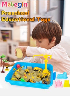 MEBEGIN Construction Sand Playset with Storage Box, Beach Sand Toys Kit with 2.2lbs Magic Sand, 6PCS Diecast Construction Trucks Toys, 12 Molds and Play Sand Tools, Creative Fun Sensory Toys, Suitable for Family Activities, Beach and Indoor Activities, Easy to Clean and Storage  - Image 3