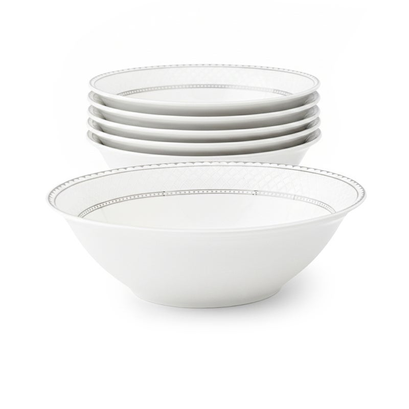 Shallow JUNA New Bone China Bowl 23 cm -  6 piece Set  Large White Serving Bowl with Subtle Texture for Salads & Sharing, Premium Tableware for Daily Use, Brunch, Ramadan, Eid, Diwali & Gifting (Set of 6) - Image 1