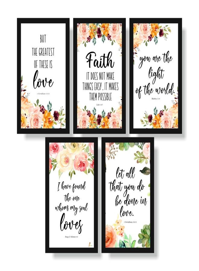 Printality Wood Bible Verse Wall Hanging Frames Combo Of 5 Frames Office Wall Décor Bible Quotes Christians Verse Rectangular Photo Frames Size Hanging Frame Black 15.2 x 25.4 cm - Image 1