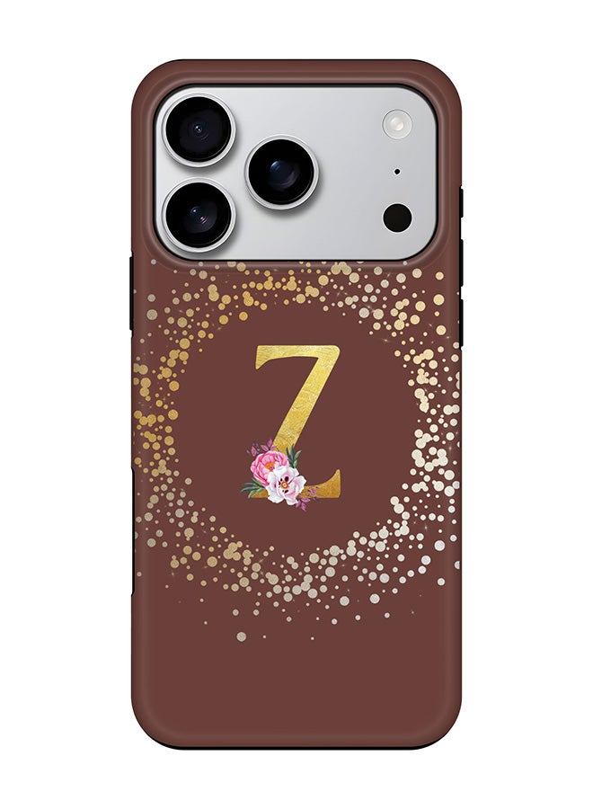 Stylizedd Tough Pro Magnetic Case for iPhone 17 Pro, Dual Layer hybrid PC + TPU Mobile Cover Matte - Custom Monogram Floral - Z  (Brown )