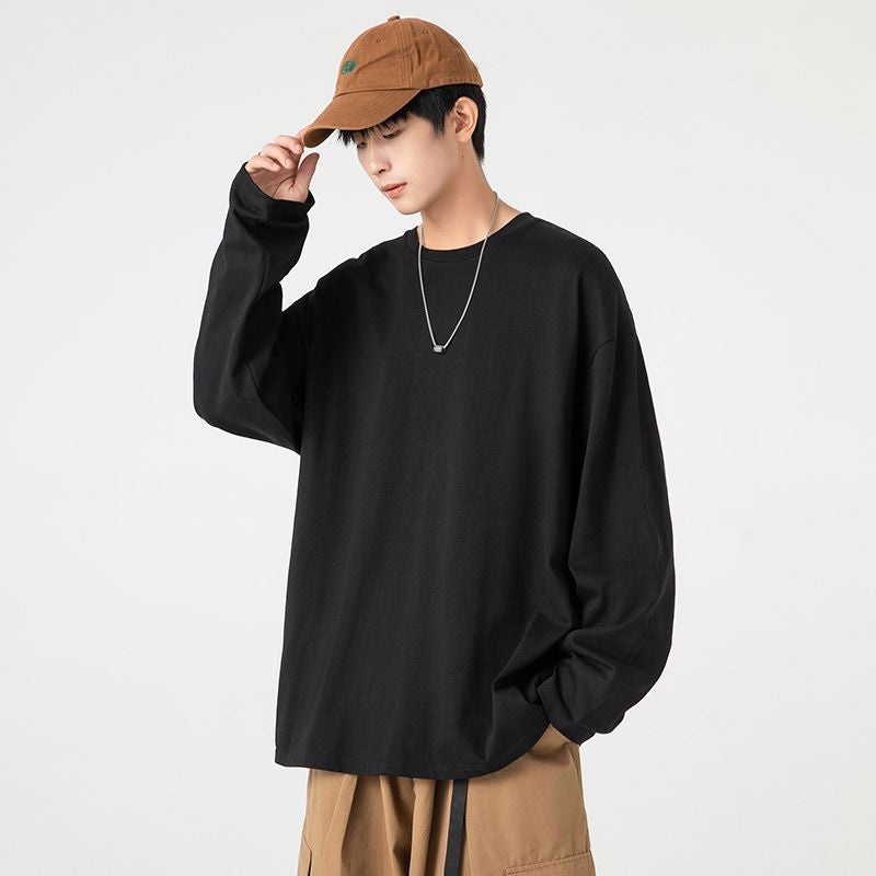 Large Loose Plus Size Cotton Long Sleeve T-Shirt Bottoming Shirt 18 Color Dropped Shoulder Version Lovers - Image 5