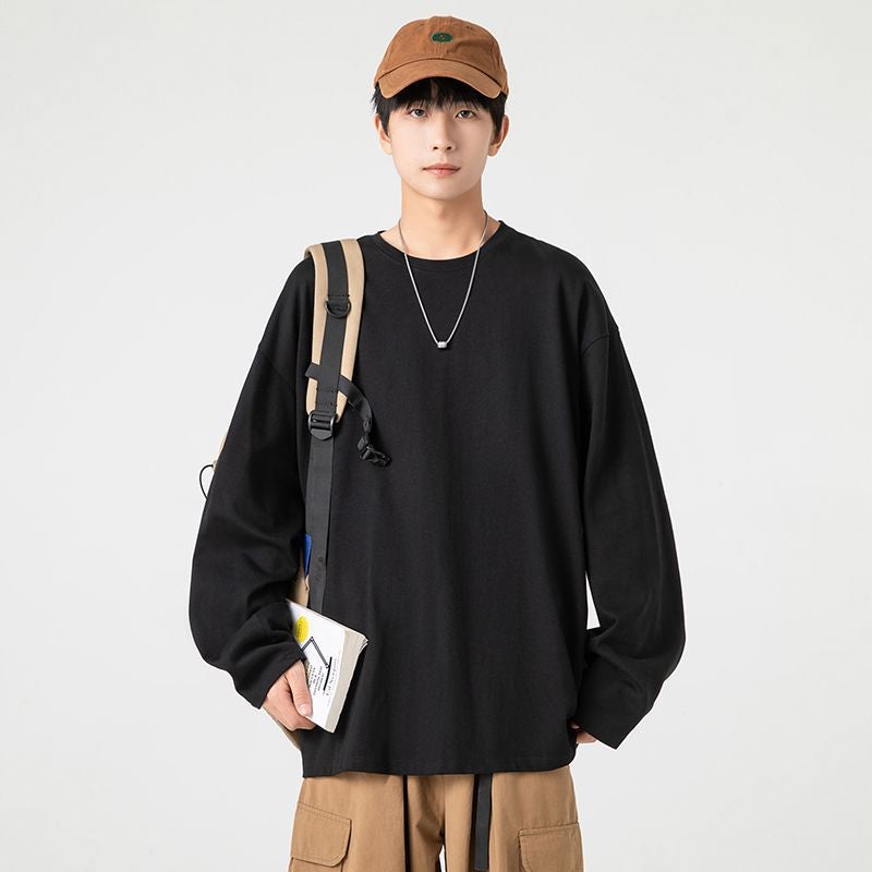 Large Loose Plus Size Cotton Long Sleeve T-Shirt Bottoming Shirt 18 Color Dropped Shoulder Version Lovers - Image 4