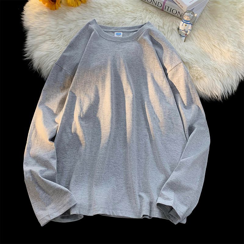 Large Loose Plus Size Cotton Long Sleeve T-Shirt Bottoming Shirt 18 Color Dropped Shoulder Version Lovers - Image 1