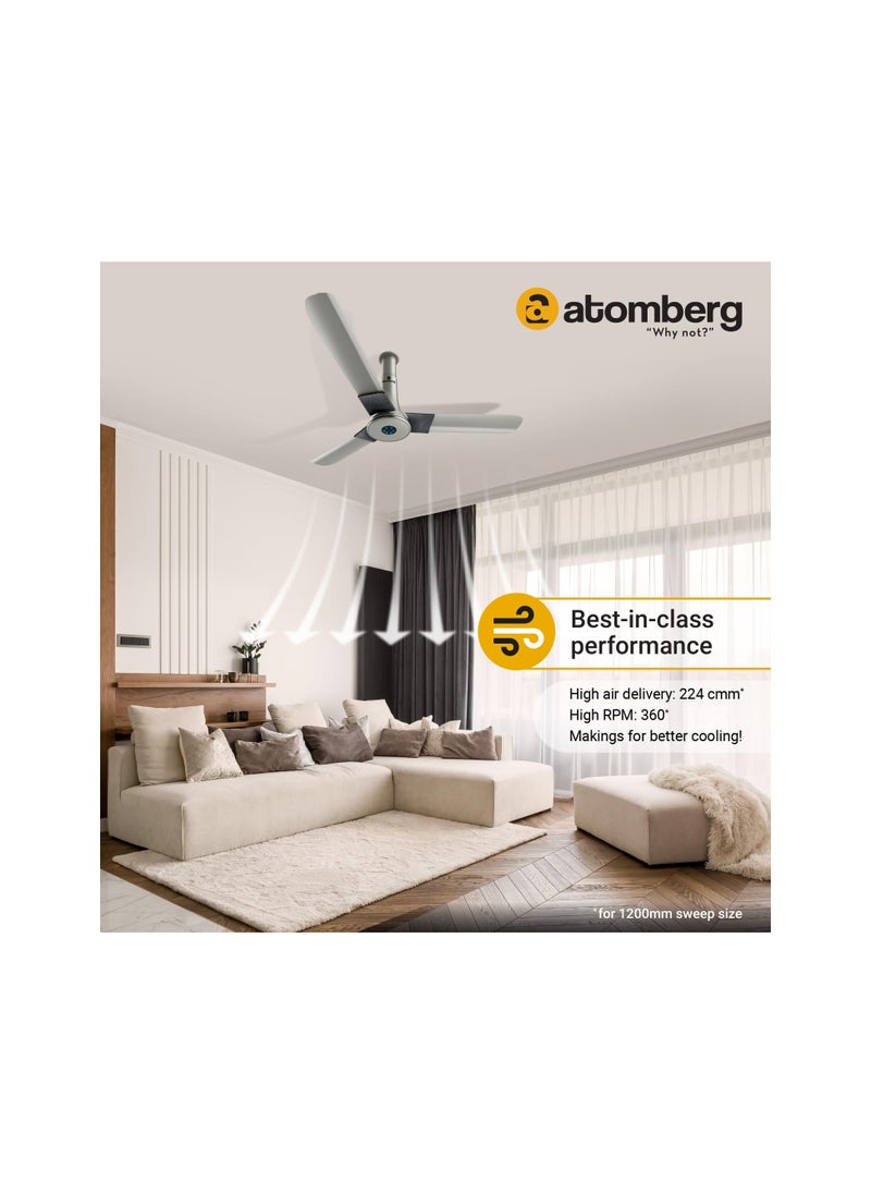 atomberg Studio+ 1200mm BLDC Ceiling Fan with Remote Control | BEE 5 star Rated Energy Efficient Ceiling Fan | High Air Delivery with LED Indicators | 2+1 Year Warranty (Sand Grey) - pzsku/Z82E6ECB1CAD091F3C45AZ/45/_/1728902100/a0b42ece-d37b-48bd-aeeb-49c27b39d4e6