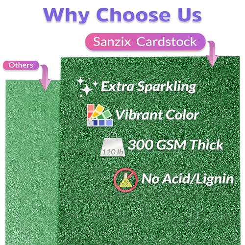 SANZIX 30 Sheets Green Glitter Cardstock Paper 12x12" 110lb 300 GSM Glitter Paper for Cricut, Christmas Cards, Scrapbook, DIY Crafts, Decor, and Custom Cards | Ideal for Gift Wraps & Booklet Covers - Image 3