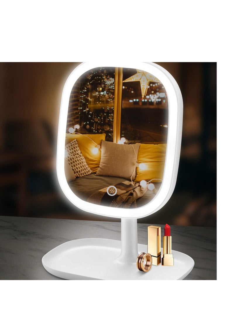 Excefore Table Desk Vanity Makeup Mirror, Makeup Mirror Touch Screen Lighted Up Mirror, 180 Degree Rotation Vanity Cosmetic Mirror, USB Rechargeable Touch Dimming Makeup Mirror, for Shower Shaving  - Image 2