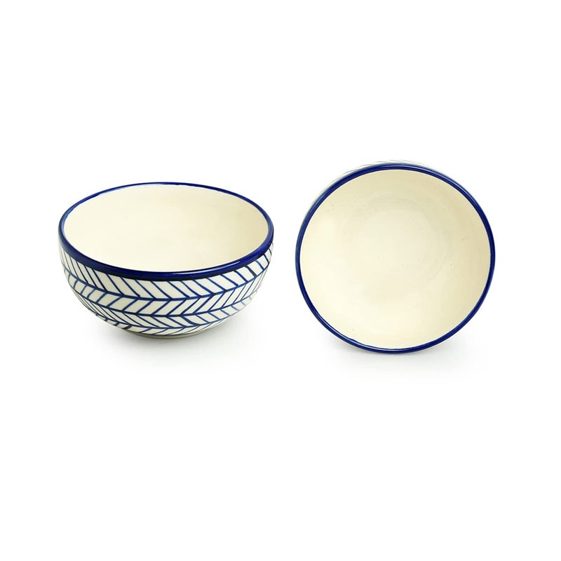 ExclusiveLane وعاء سيراميك مطلي يدويًا 'إنديجو شيفرون' من ExclusiveLane - أطقم أطباق سيراميك لتقديم الوجبات الخفيفة (مجموعة من 2، 380 مل، آمن للاستخدام في الميكروويف) - أطباق سيراميك للمطبخ لتقديم السلطة والخضروات - Image 4