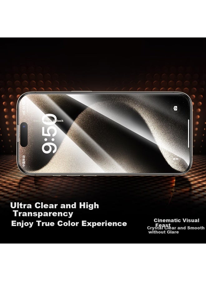 Smartdevil Tempered Glass Screen Protector For Iphone 15 Pro, Full Screen High Definition Anti-Explosion Anti-Drop Anti-Fingerprint Smooth Touch Feeling Thin Edge No White Edge Dustproof Earpiece 2-Pa - Image 1