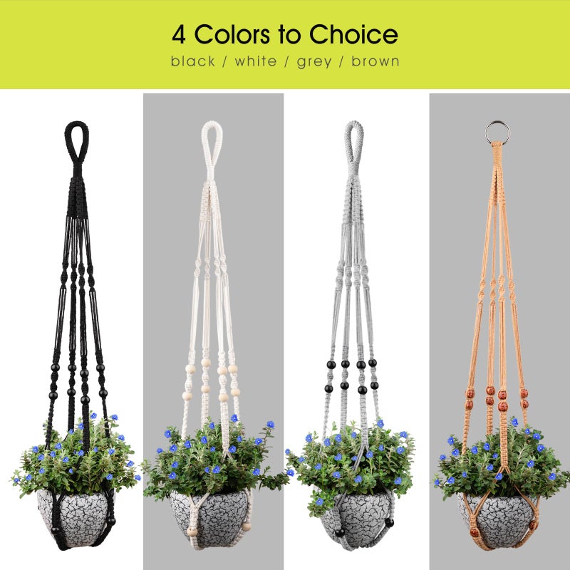 RIFNY Macrame Plant Hanger for 5 to 10 Inch Plant Pots, 35 Inch Woven Rope Hanger Kits with Hooks and Wood Beads, Hanging Planter Basket for Indoor Boho Home Decor (Black, 2 Pack) - Image 5