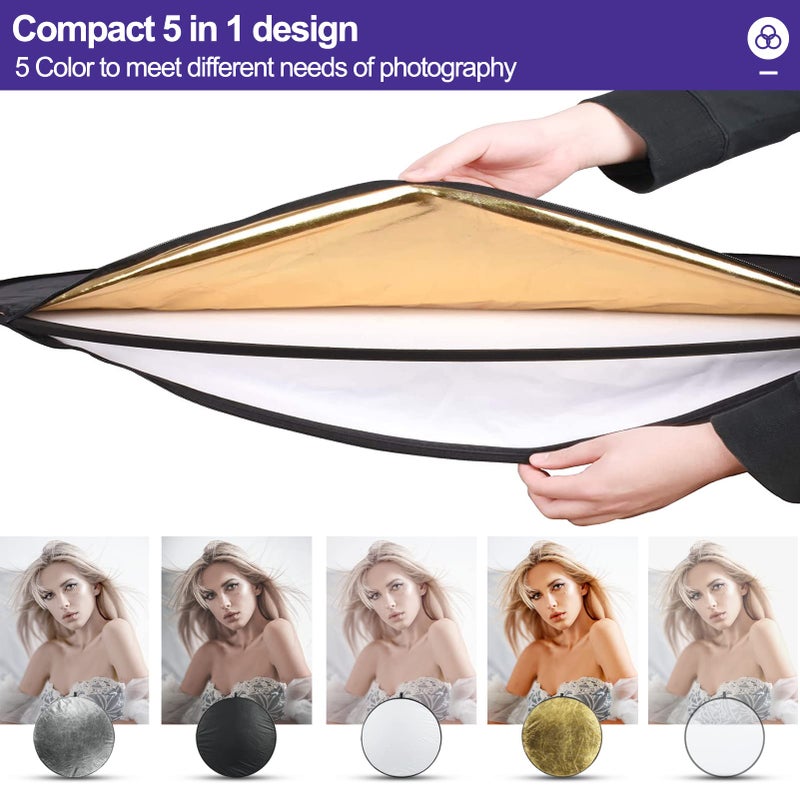 EMART 24'' x 36''(60 x 90cm) 5 in 1 Photo Collapsible Photography Reflector with Bag, Large Oval Portable Panel for Studio Video, Portraint, Outdoor Shooting -Translucent, White, Silver, Gold, Black - Image 3