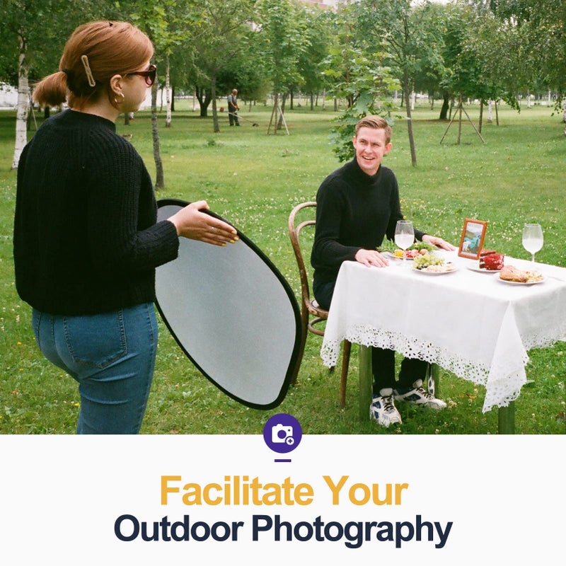EMART 24'' x 36''(60 x 90cm) 5 in 1 Photo Collapsible Photography Reflector with Bag, Large Oval Portable Panel for Studio Video, Portraint, Outdoor Shooting -Translucent, White, Silver, Gold, Black - Image 2