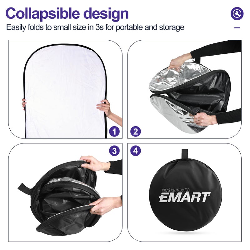 EMART 24'' x 36''(60 x 90cm) 5 in 1 Photo Collapsible Photography Reflector with Bag, Large Oval Portable Panel for Studio Video, Portraint, Outdoor Shooting -Translucent, White, Silver, Gold, Black - Image 4