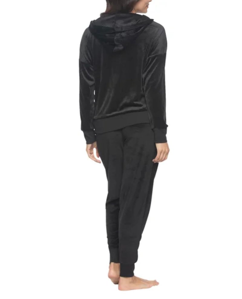 Felina Women's 2 Piece Velour Track Suit, Hoodie and Jogger Lounge Set (US, Alpha, Medium, Regular, Regular, Black) - Image 4