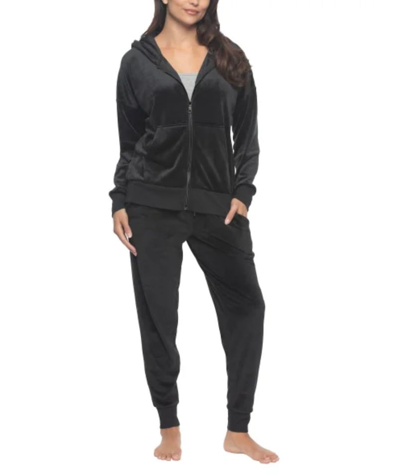 Felina Women's 2 Piece Velour Track Suit, Hoodie and Jogger Lounge Set (US, Alpha, Medium, Regular, Regular, Black) - Image 1