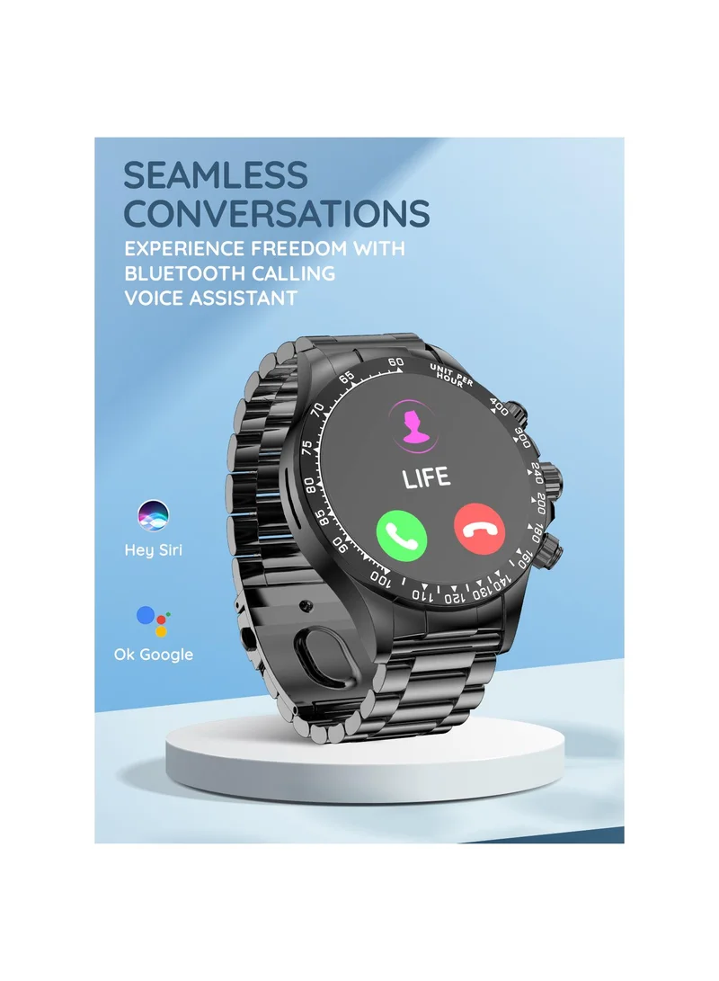 Pebble Zenith 1.53" Smartwatch for Men and Women, 600 Nits HD Display, Bluetooth Calling, Wireless Charging, In-Built Compass, Metal Build