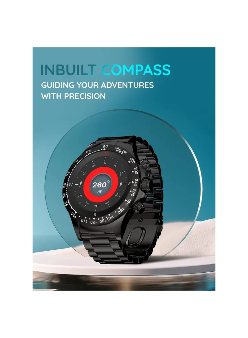 Pebble Zenith 1.53" Smartwatch for Men and Women, 600 Nits HD Display, Bluetooth Calling, Wireless Charging, In-Built Compass, Metal Build