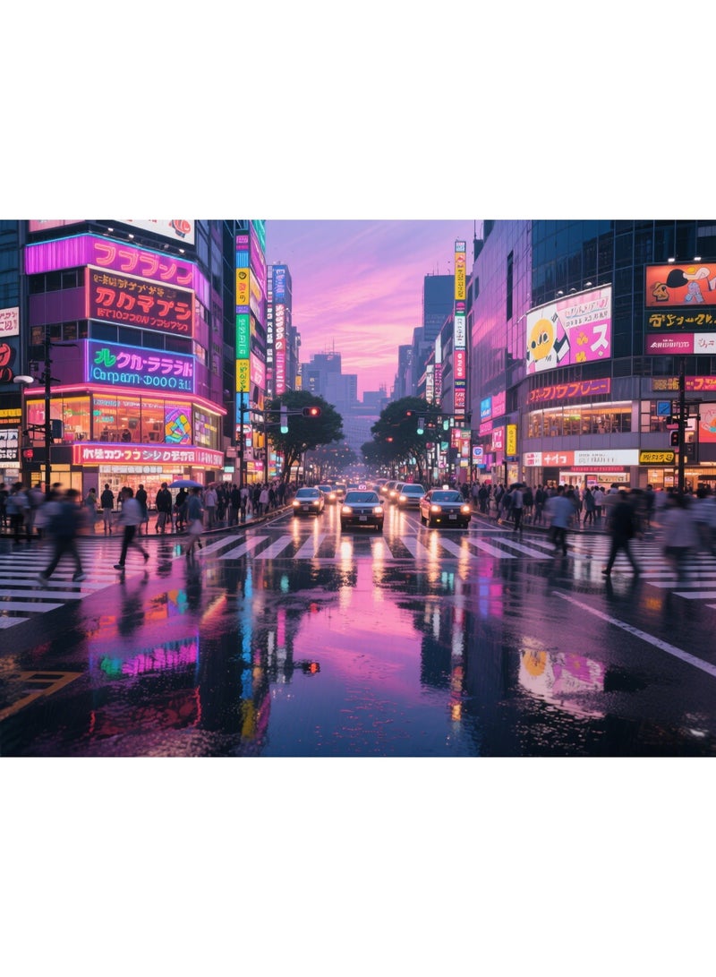 1000 قطعة من لغز مشهد الغسق في تقاطع طوكيو شيبويا - أنماط تصميم إبداعية، تجربة فنية غنية وملونة، مناسبة للبالغين والأطفال - Image 1