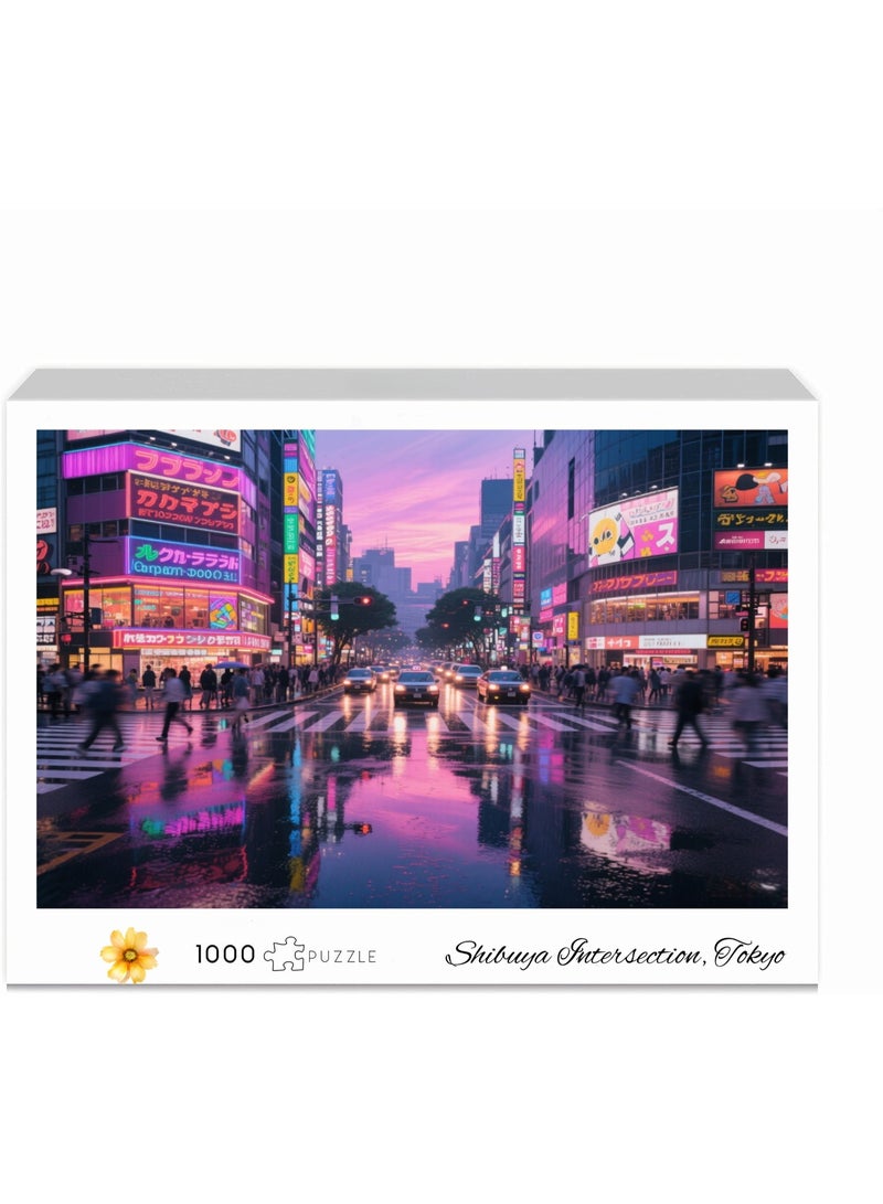 1000 قطعة من لغز مشهد الغسق في تقاطع طوكيو شيبويا - أنماط تصميم إبداعية، تجربة فنية غنية وملونة، مناسبة للبالغين والأطفال - Image 2