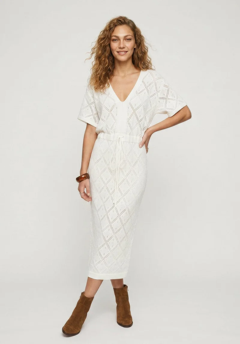 رافاي Santorina Knitted Midi Dress In Cream