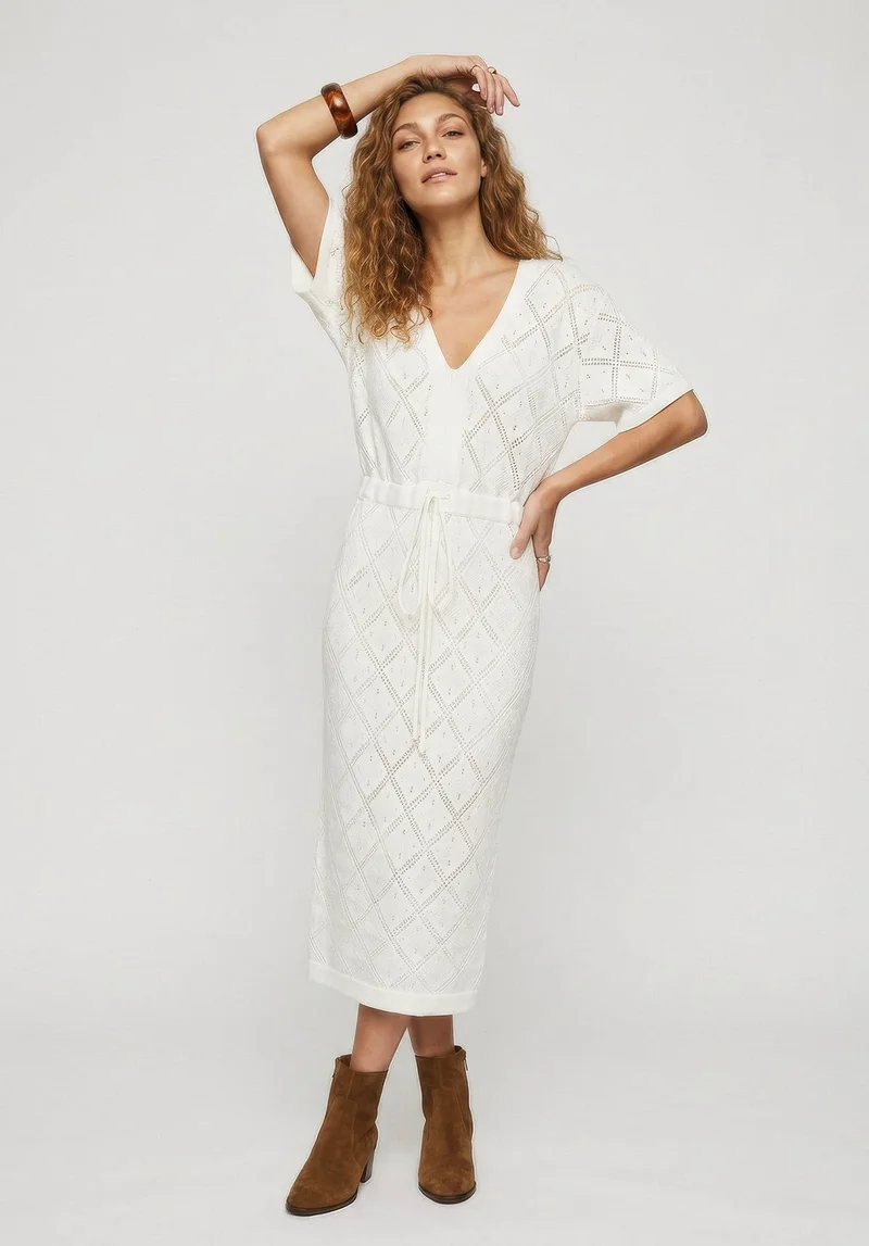 رافاي Santorina Knitted Midi Dress In Cream