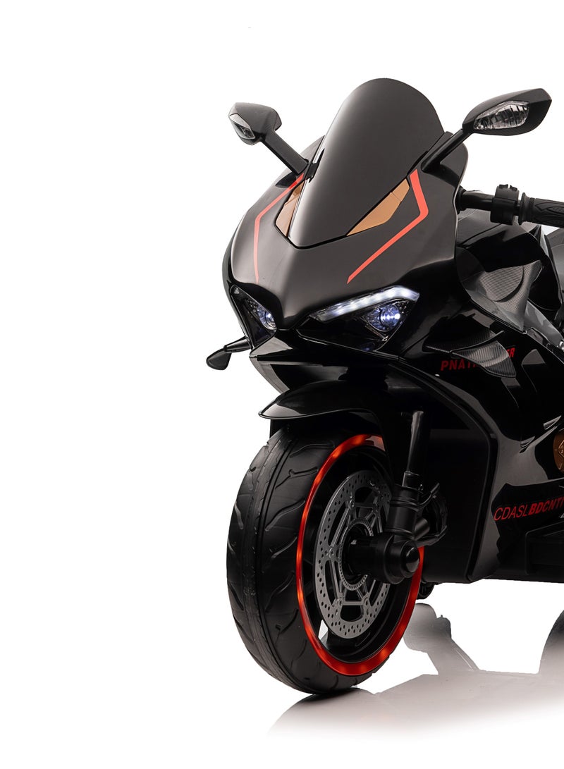 Lovely Baby Kids LB 424L Battery Operated Power Riding Motorcycle with Support & Lighting Wheels - Black - Image 3