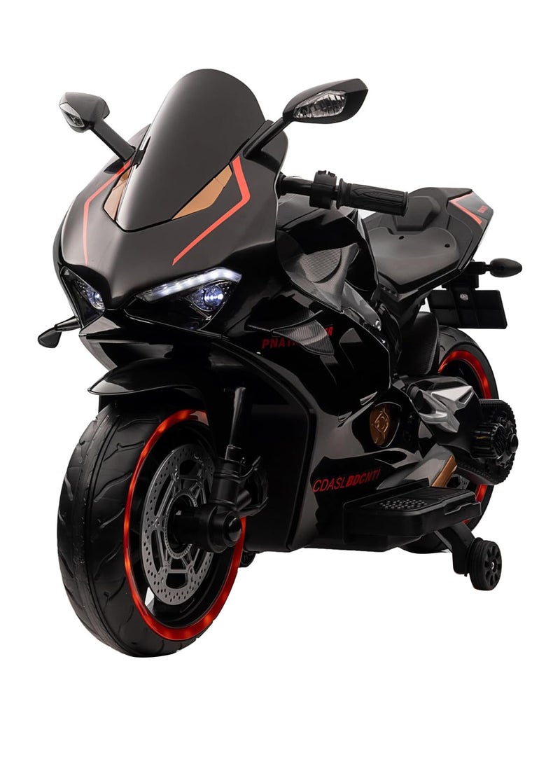 Lovely Baby Kids LB 424L Battery Operated Power Riding Motorcycle with Support & Lighting Wheels - Black - Image 1