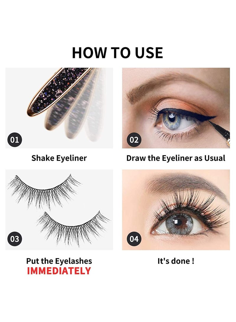 SYOSI 2PCS Eyelash Glue Pen, Lash Glue Pen Upgraded Self-adhesive Eyeliner Pencil, No Glue No Magnetic Liquid Eyeliner Pen, Eye Liner for Eye Makeup and Wear Normal False Eyelashes, Black&Clear - Image 2