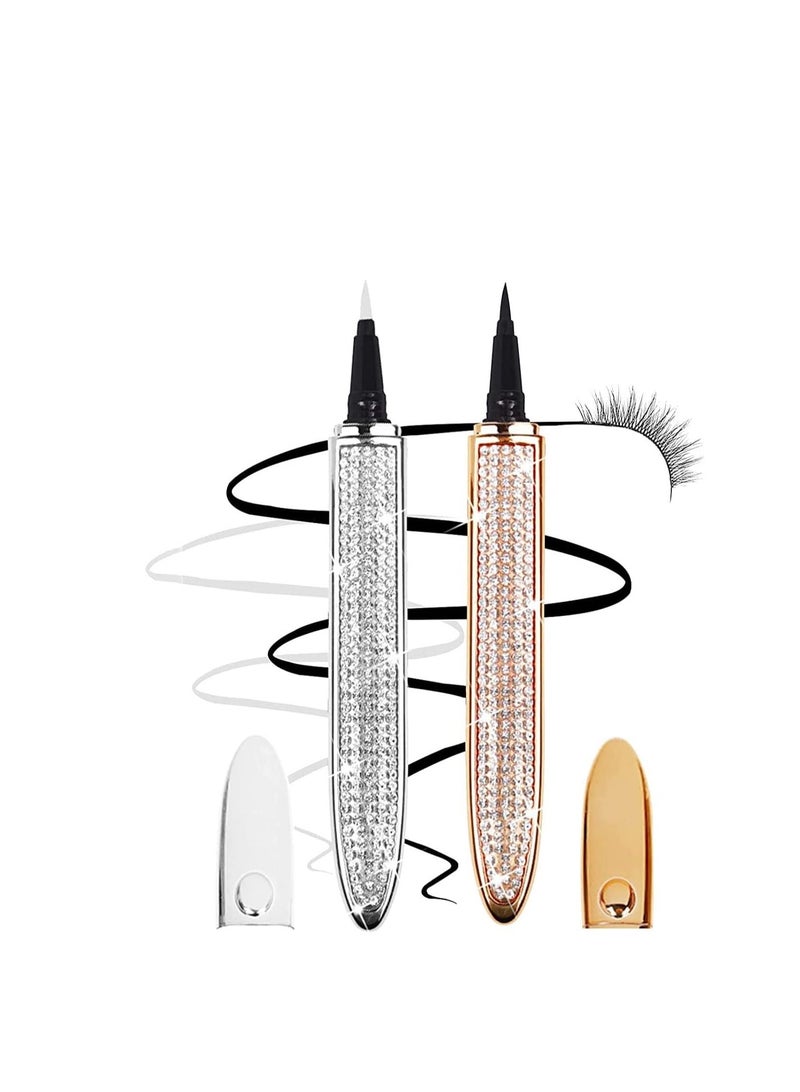 SYOSI 2PCS Eyelash Glue Pen, Lash Glue Pen Upgraded Self-adhesive Eyeliner Pencil, No Glue No Magnetic Liquid Eyeliner Pen, Eye Liner for Eye Makeup and Wear Normal False Eyelashes, Black&Clear - Image 1