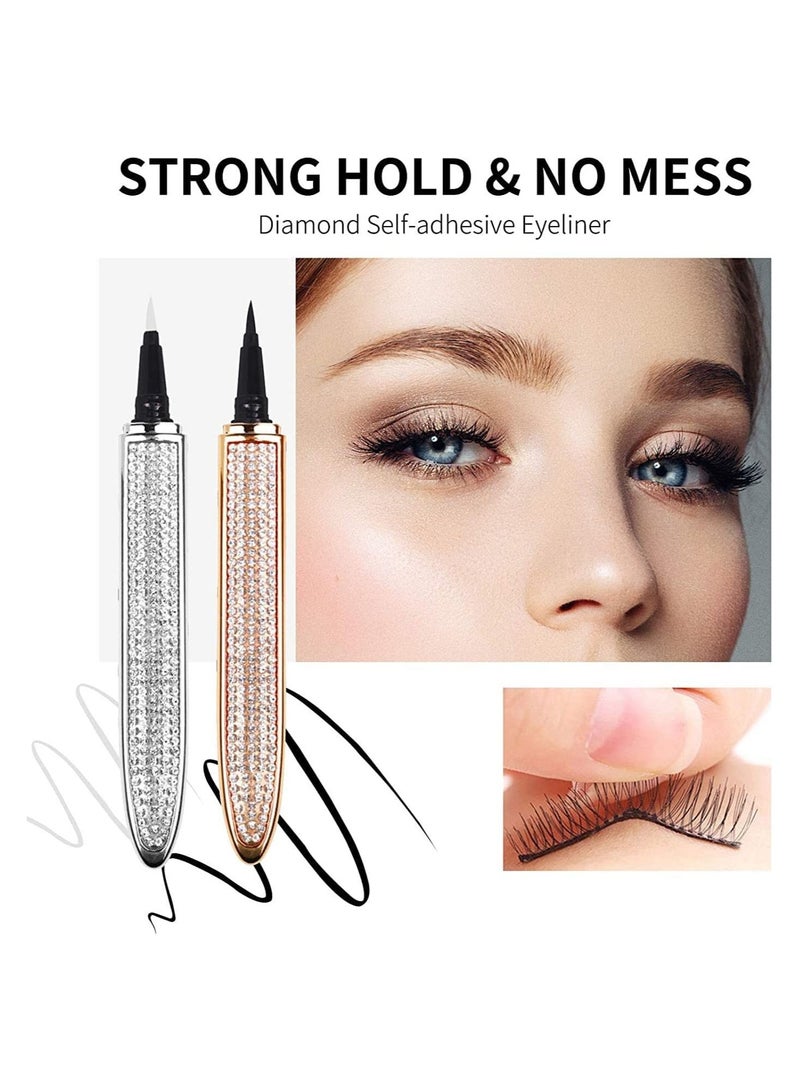 SYOSI 2PCS Eyelash Glue Pen, Lash Glue Pen Upgraded Self-adhesive Eyeliner Pencil, No Glue No Magnetic Liquid Eyeliner Pen, Eye Liner for Eye Makeup and Wear Normal False Eyelashes, Black&Clear - Image 3