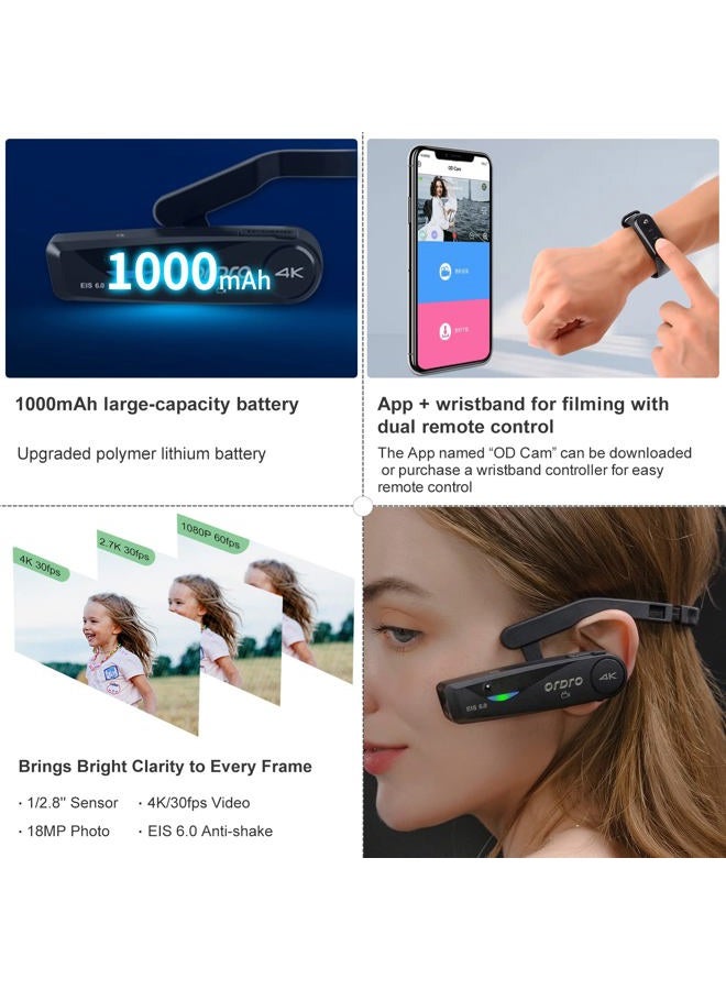 ORDRO EP6 Plus 4K Portable Vlog Camcorder, Video Camera Vlog UHD 1080P 60FPS Mounted Handsfree Camera with EIS 6.0 Anti-Shake, Micro 32G Memory Card, Smart Remote Control - Image 5