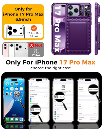 BSNRM for iPhone 17 Pro Max Case Wallet, Built-in RFID Blocking Card Holder (4-5 Cards), Camera Control Button, Slide Camera Cover, Shockproof Rugged Silicone Phone Case for iPhone 17 Pro Max, Purple - Image 2