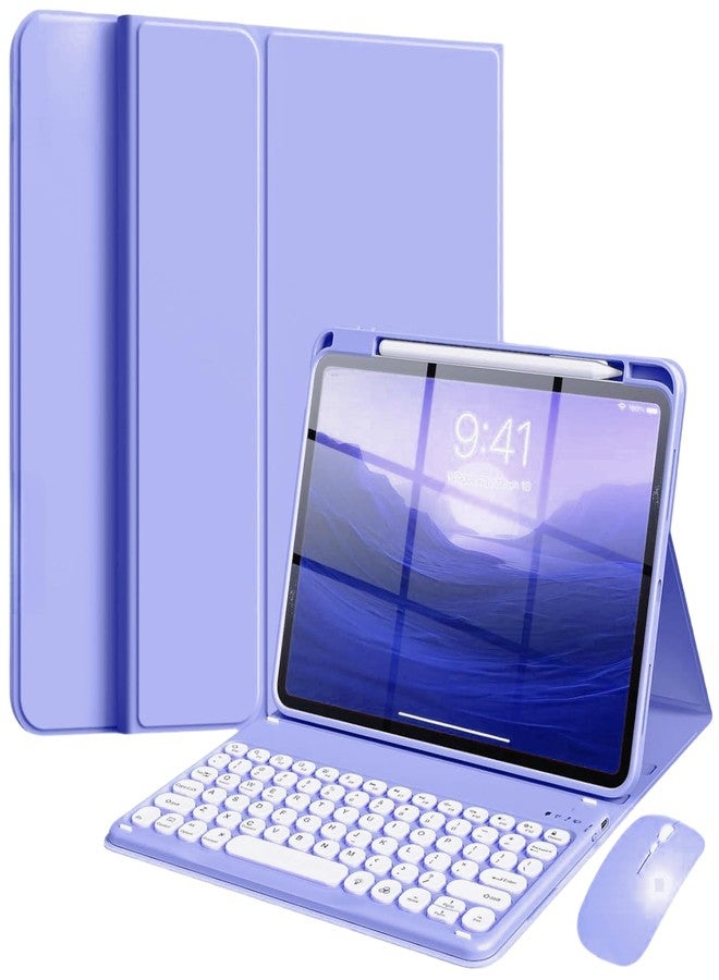 NUWONAYA Keyboard Case with Mouse for iPad 11-inch (A16 2025)/iPad 10th Generation, Slim Candy Round Key Keyboard Case with Detachable Bluetooth Keyboard and Pencil Holder，Light Purple - Image 1