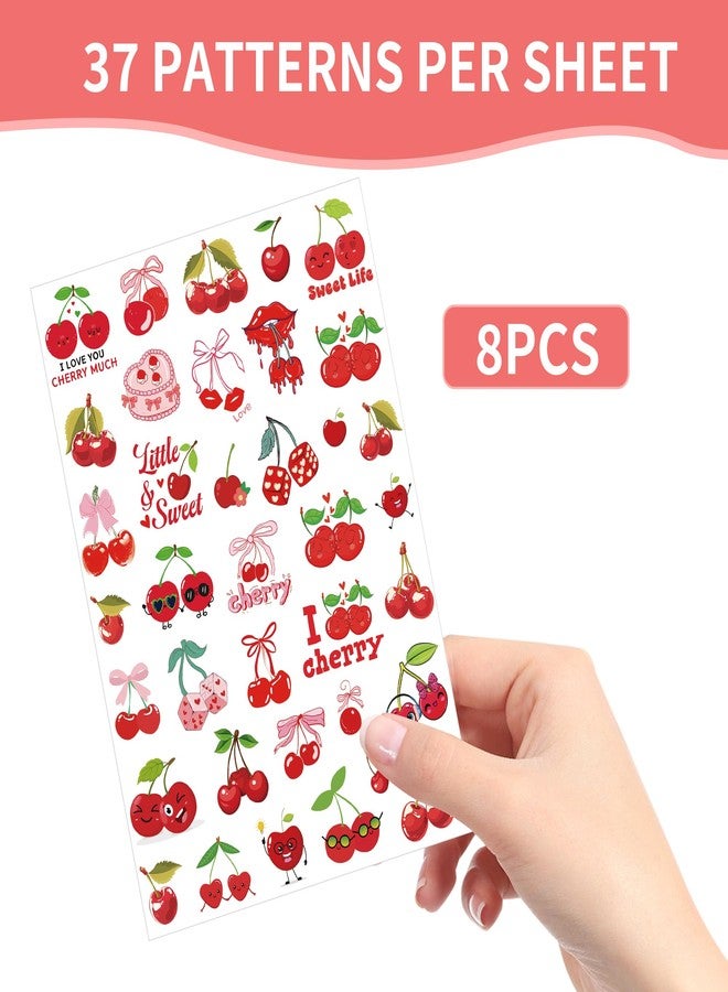 EoBeCy Cherries Party Temporary Tattoos - 280 Pcs Funny Fruit Themed Birthday Party Favors, Cute Cherries Designs Party Supplies Decorations(8 Sheets) - Image 3