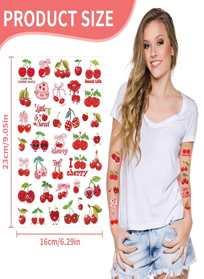 EoBeCy Cherries Party Temporary Tattoos - 280 Pcs Funny Fruit Themed Birthday Party Favors, Cute Cherries Designs Party Supplies Decorations(8 Sheets) - Image 2