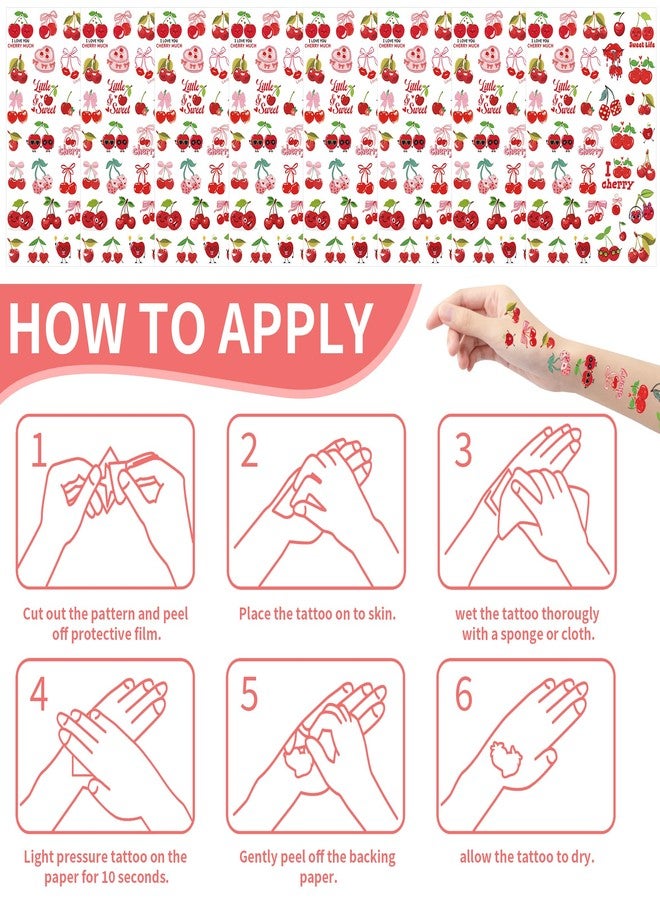 EoBeCy Cherries Party Temporary Tattoos - 280 Pcs Funny Fruit Themed Birthday Party Favors, Cute Cherries Designs Party Supplies Decorations(8 Sheets) - Image 4