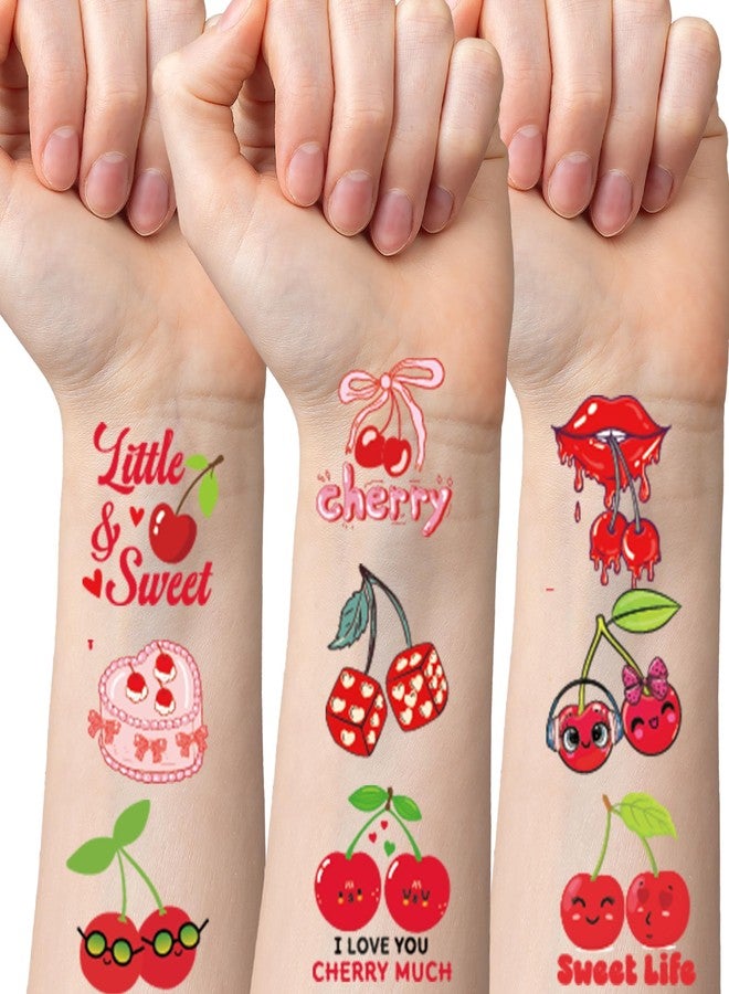 EoBeCy Cherries Party Temporary Tattoos - 280 Pcs Funny Fruit Themed Birthday Party Favors, Cute Cherries Designs Party Supplies Decorations(8 Sheets) - Image 1