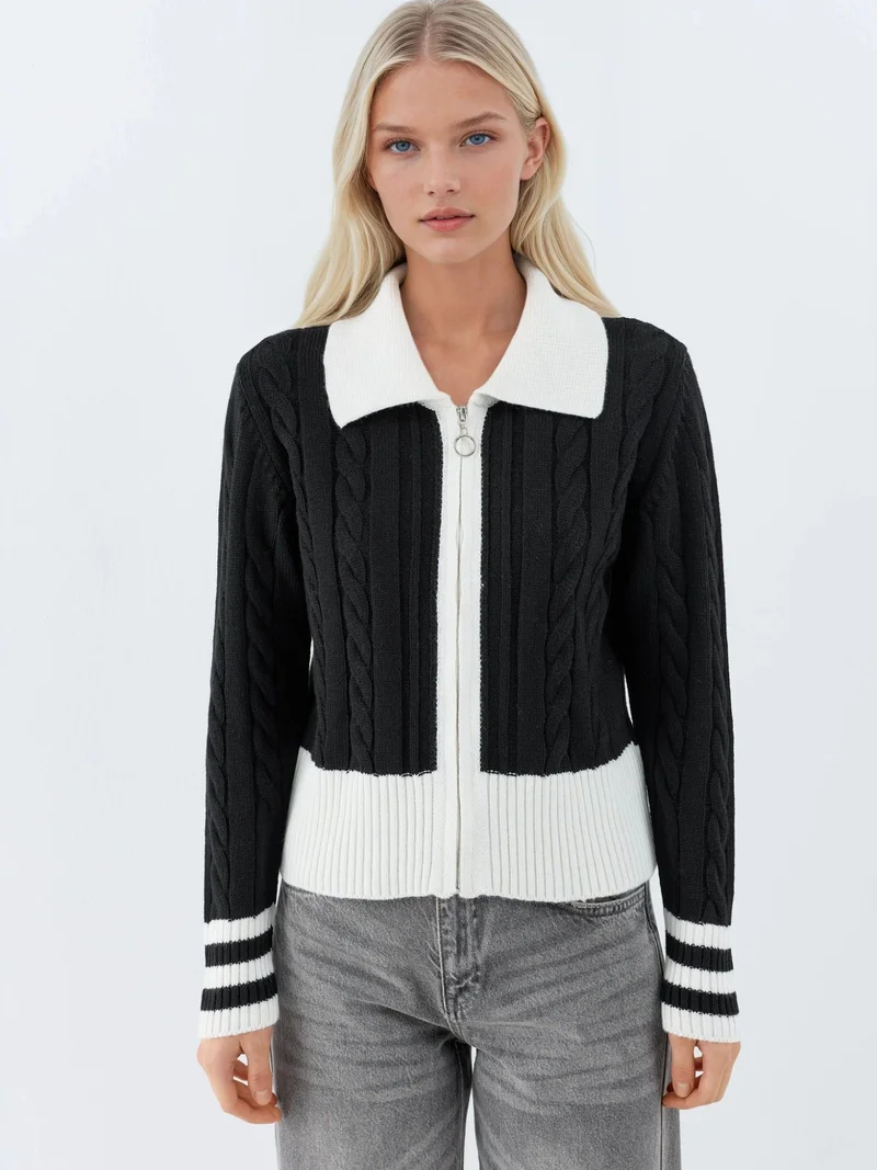 My Fashion Black MY FASHION Polo Neck Zippered Cardigan for Women | Best Price UAE