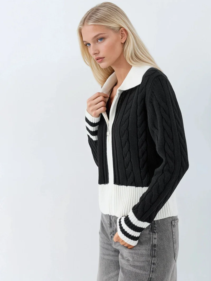 My Fashion Black MY FASHION Polo Neck Zippered Cardigan for Women | Best Price UAE