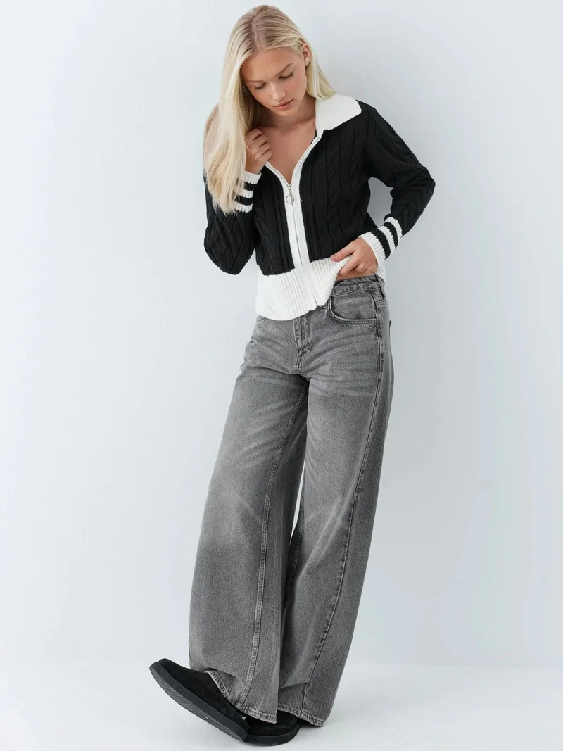 My Fashion Black MY FASHION Polo Neck Zippered Cardigan for Women | Best Price UAE