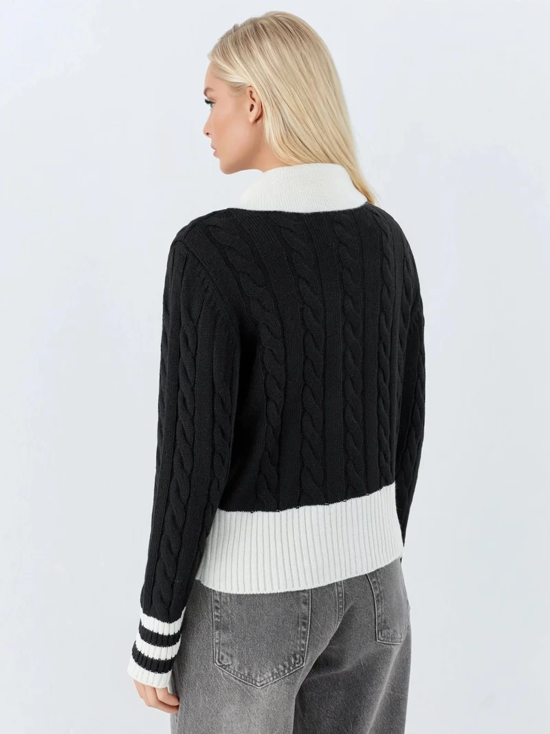 My Fashion Black MY FASHION Polo Neck Zippered Cardigan for Women | Best Price UAE