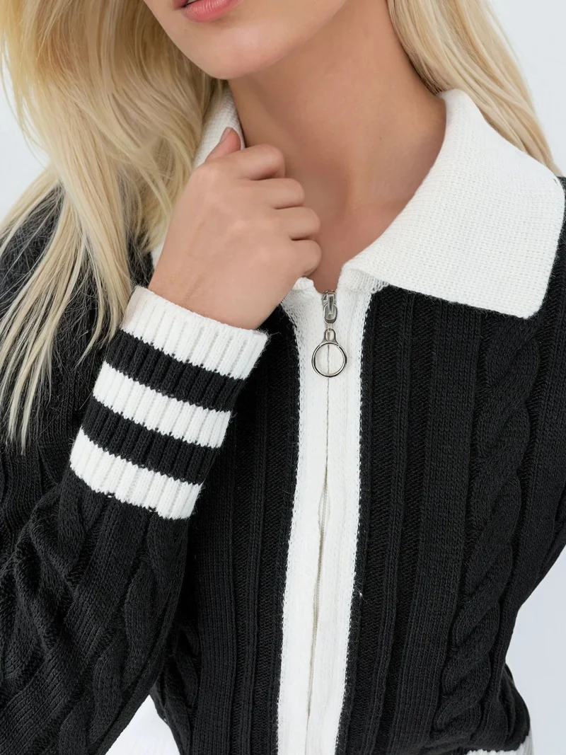 My Fashion Black MY FASHION Polo Neck Zippered Cardigan for Women | Best Price UAE