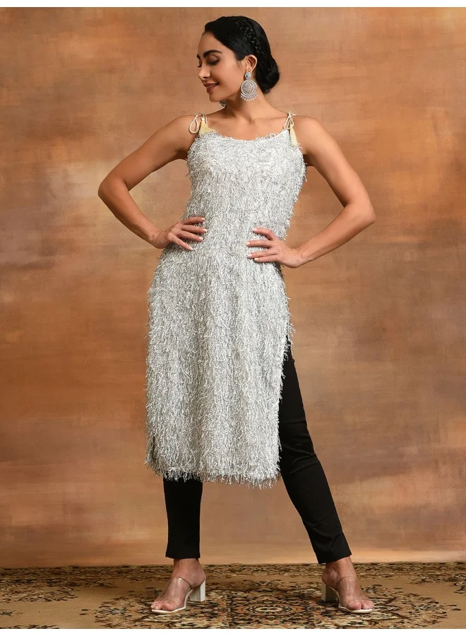 AKS White Fur Design Kurta