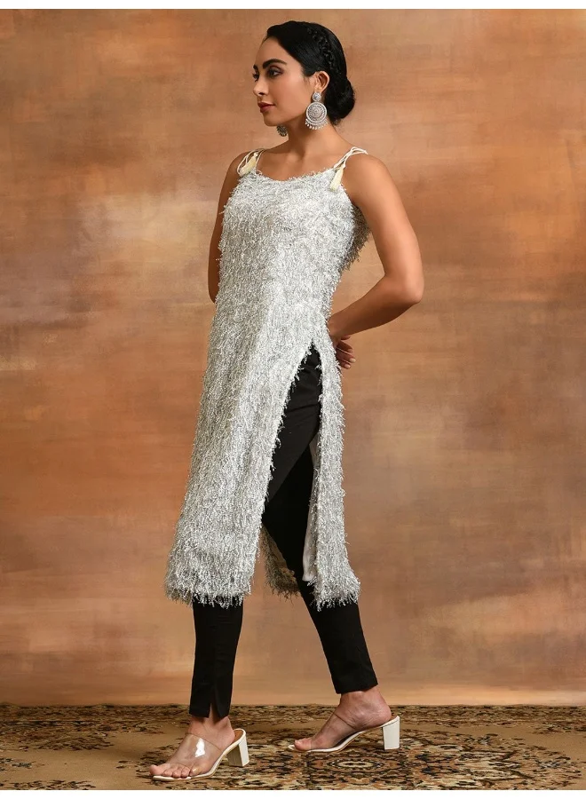 AKS  White Fur Design Kurta for Women | Best Price UAE