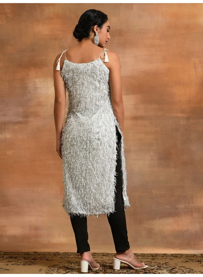 AKS  White Fur Design Kurta for Women | Best Price UAE